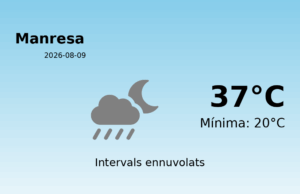 AEMET: El temps per a Manresa – 9 de Agost de 2026